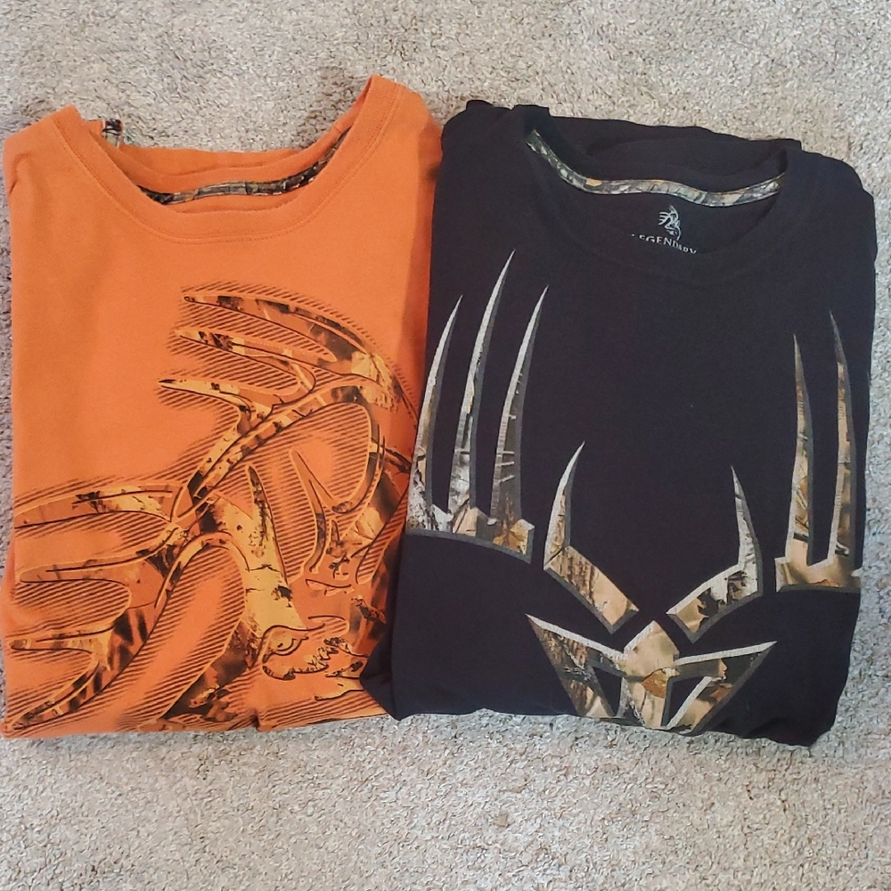 2 Legendary Long Sleeve Cotton Shirts W/ Decals. Blk & Orange. Medium